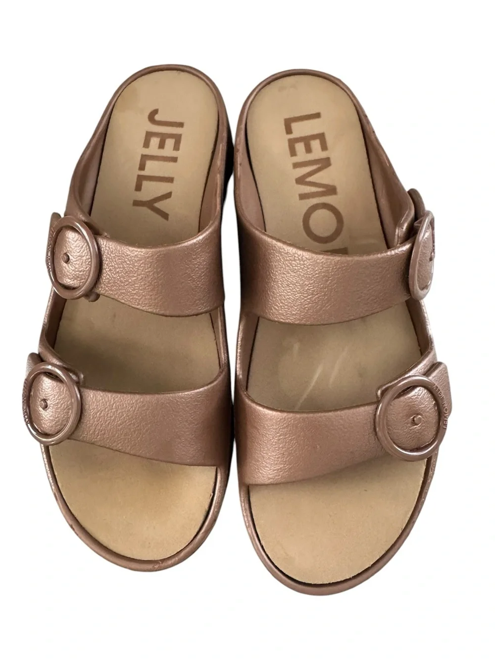 Lemon Jelly Vegan Brown Platform double buckle bronze sandal size 41EU